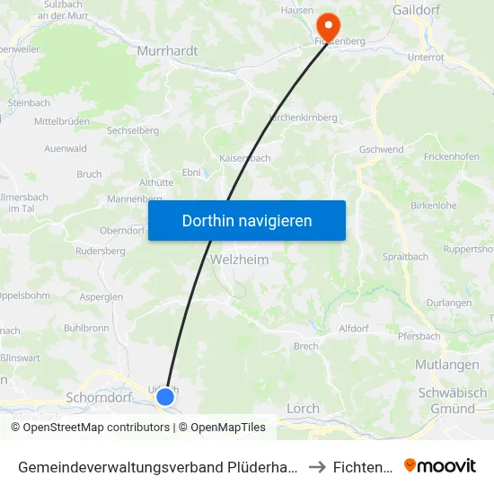 Gemeindeverwaltungsverband Plüderhausen-Urbach to Fichtenberg map