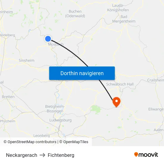 Neckargerach to Fichtenberg map