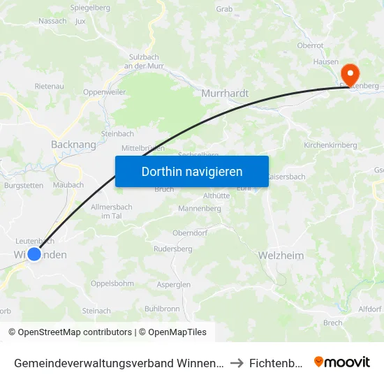 Gemeindeverwaltungsverband Winnenden to Fichtenberg map