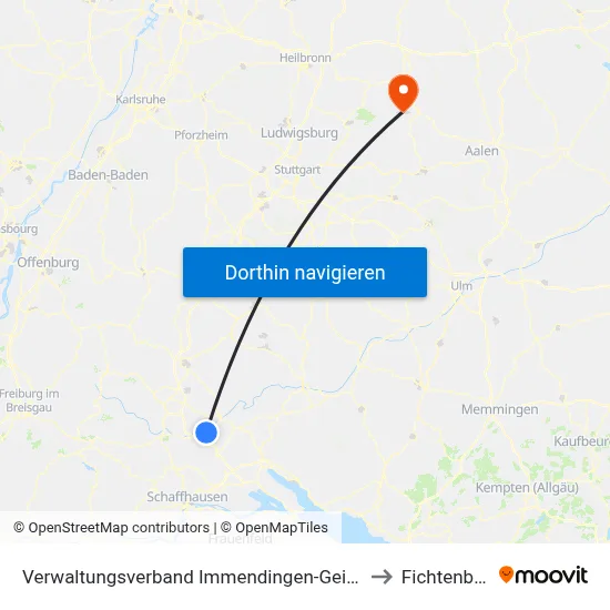 Verwaltungsverband Immendingen-Geisingen to Fichtenberg map