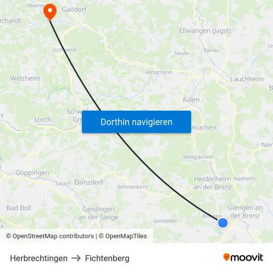 Herbrechtingen to Fichtenberg map