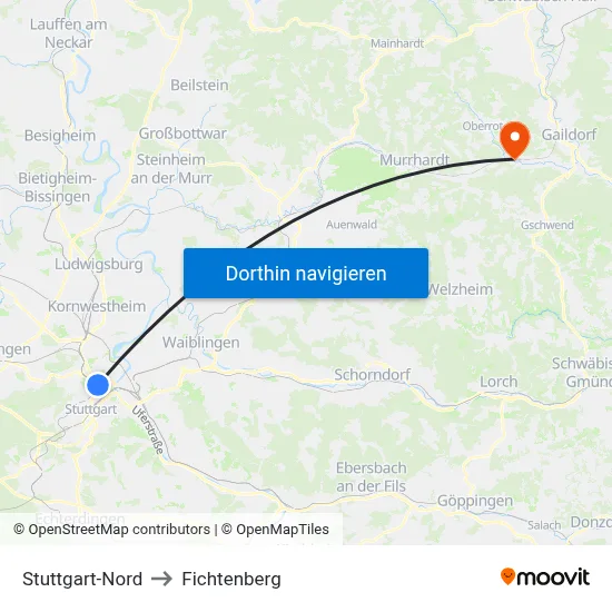 Stuttgart-Nord to Fichtenberg map