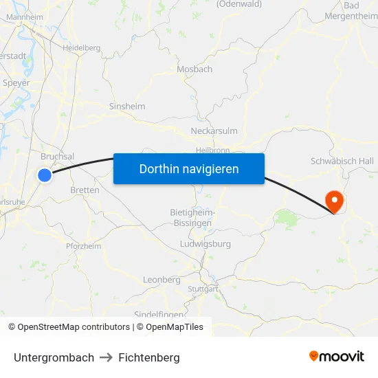 Untergrombach to Fichtenberg map