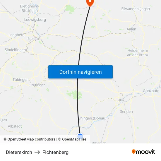 Dieterskirch to Fichtenberg map