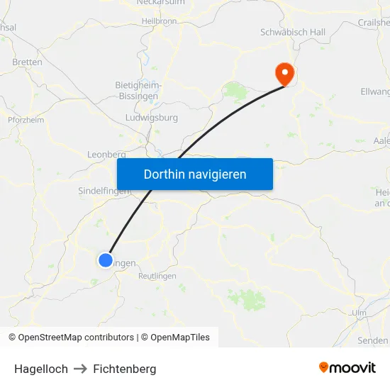 Hagelloch to Fichtenberg map