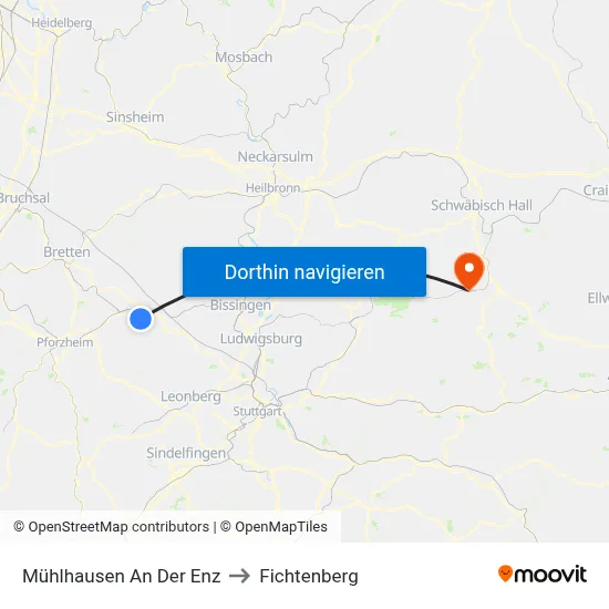 Mühlhausen An Der Enz to Fichtenberg map