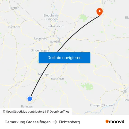 Gemarkung Grosselfingen to Fichtenberg map