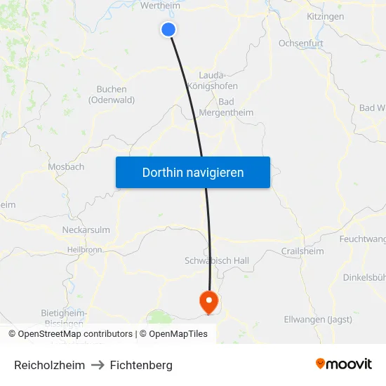Reicholzheim to Fichtenberg map
