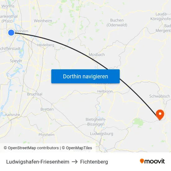 Ludwigshafen-Friesenheim to Fichtenberg map