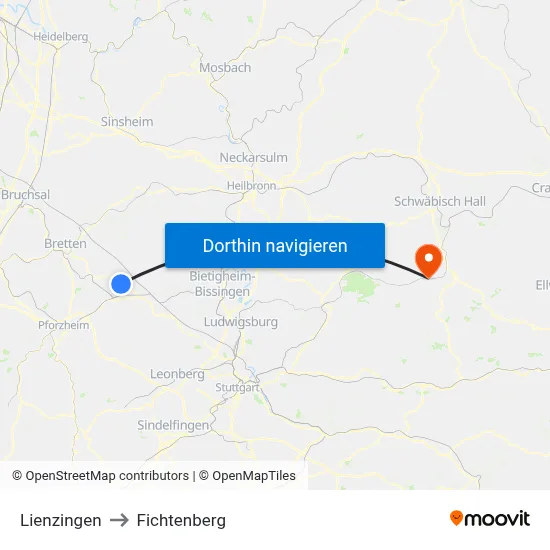 Lienzingen to Fichtenberg map