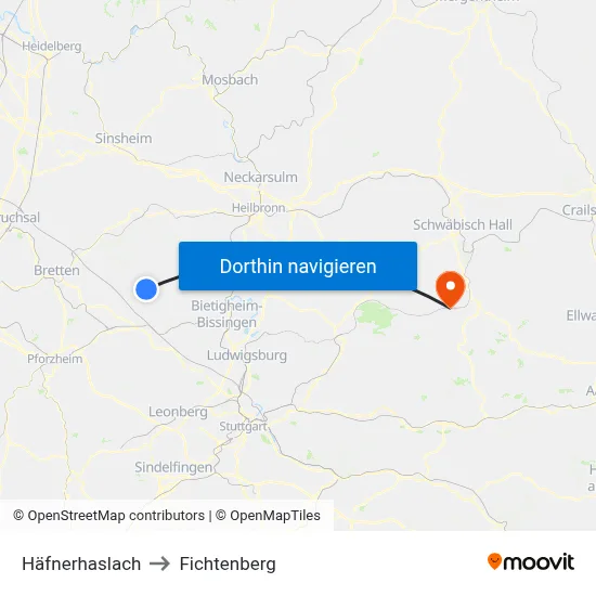 Häfnerhaslach to Fichtenberg map