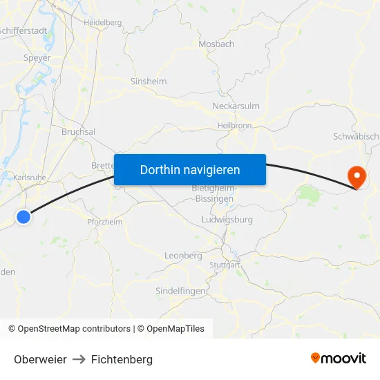 Oberweier to Fichtenberg map