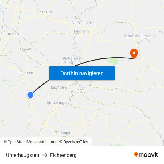 Unterhaugstett to Fichtenberg map