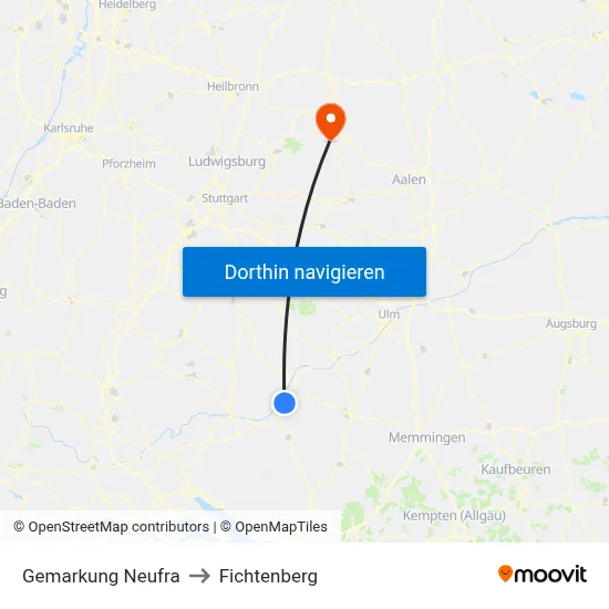 Gemarkung Neufra to Fichtenberg map