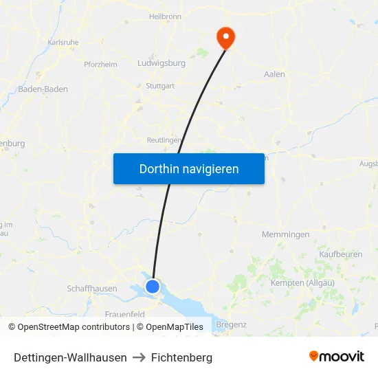 Dettingen-Wallhausen to Fichtenberg map