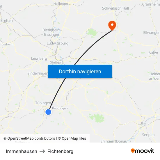 Immenhausen to Fichtenberg map