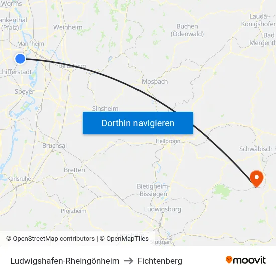 Ludwigshafen-Rheingönheim to Fichtenberg map
