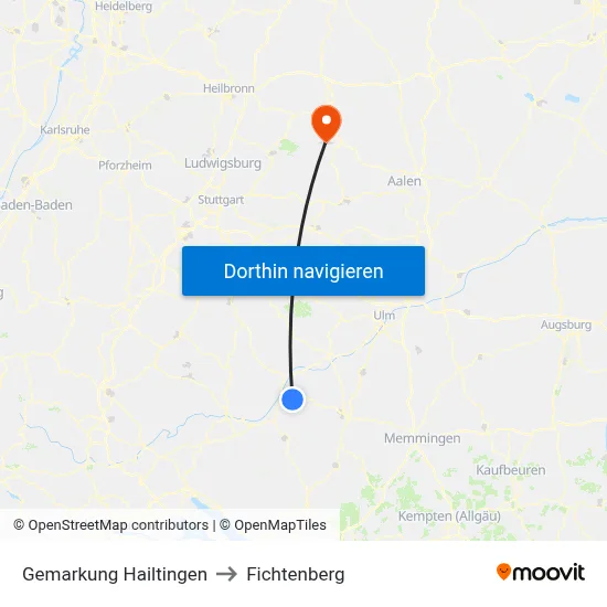 Gemarkung Hailtingen to Fichtenberg map