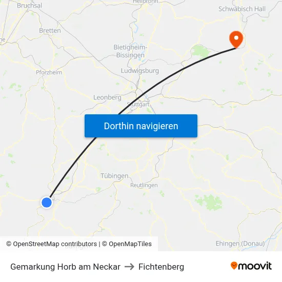 Gemarkung Horb am Neckar to Fichtenberg map