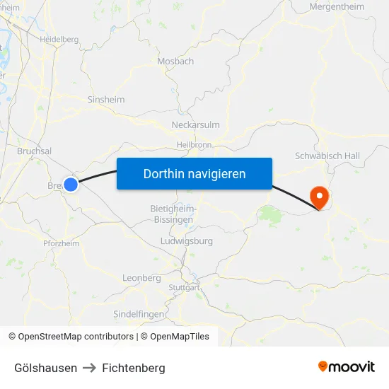Gölshausen to Fichtenberg map