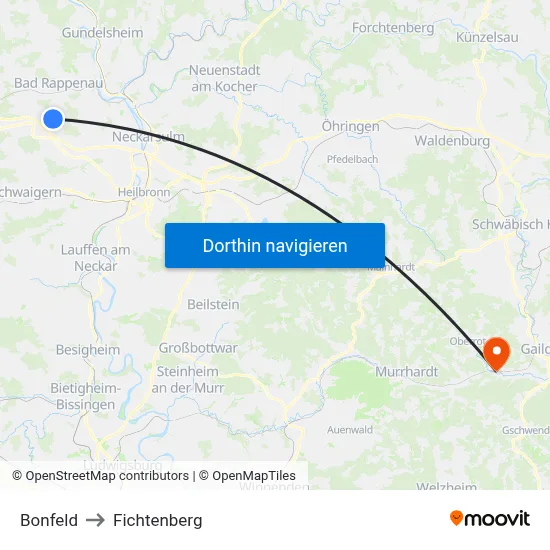 Bonfeld to Fichtenberg map