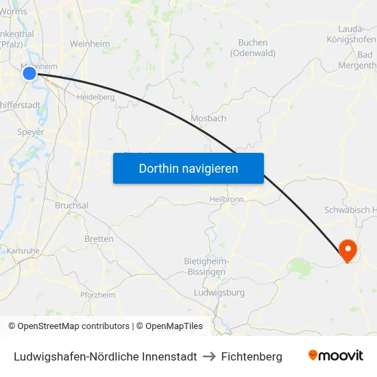 Ludwigshafen-Nördliche Innenstadt to Fichtenberg map