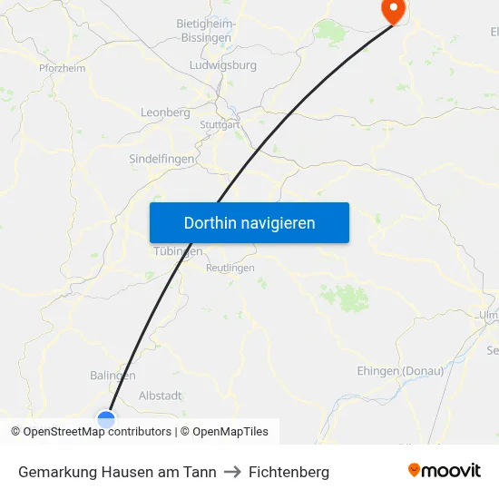 Gemarkung Hausen am Tann to Fichtenberg map