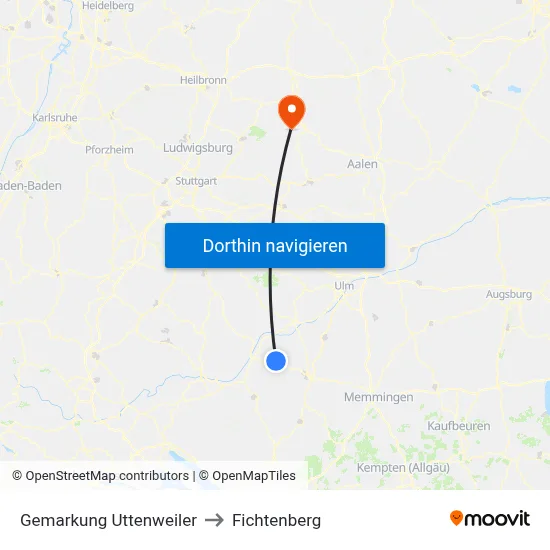 Gemarkung Uttenweiler to Fichtenberg map