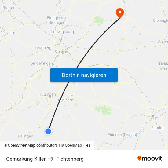 Gemarkung Killer to Fichtenberg map