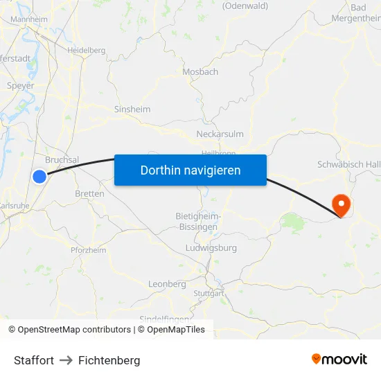 Staffort to Fichtenberg map