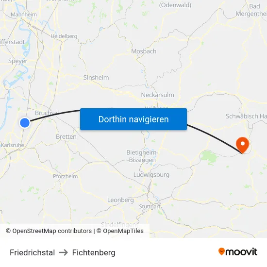 Friedrichstal to Fichtenberg map