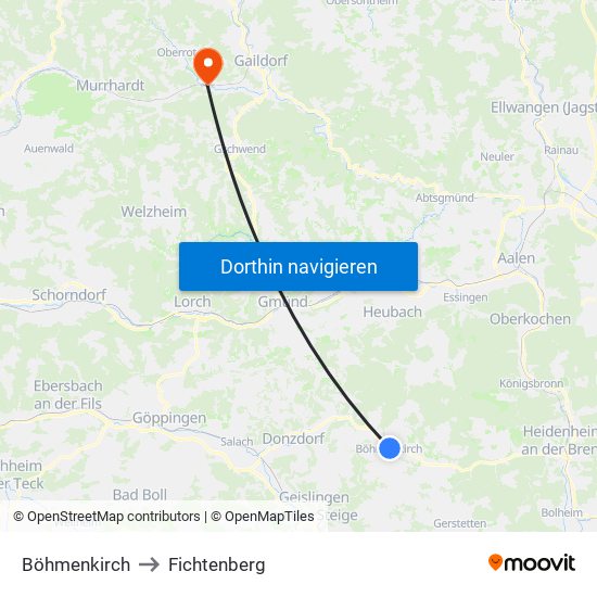 Böhmenkirch to Fichtenberg map