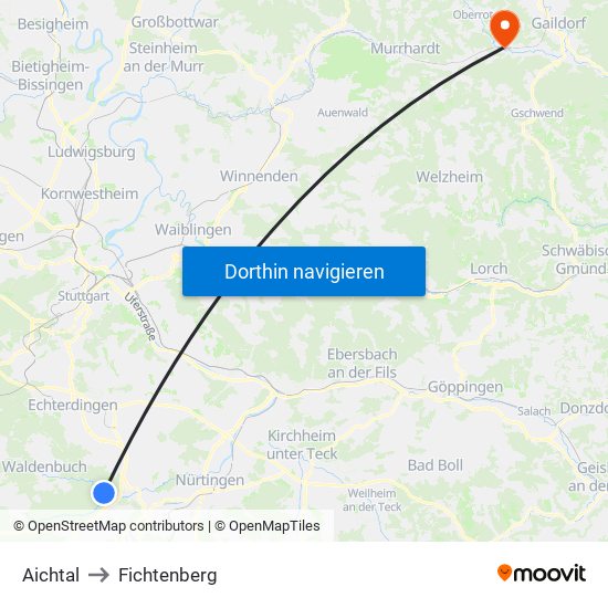 Aichtal to Fichtenberg map