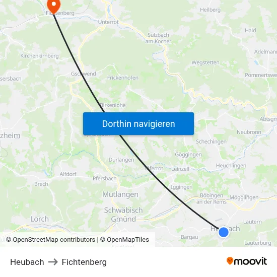 Heubach to Fichtenberg map