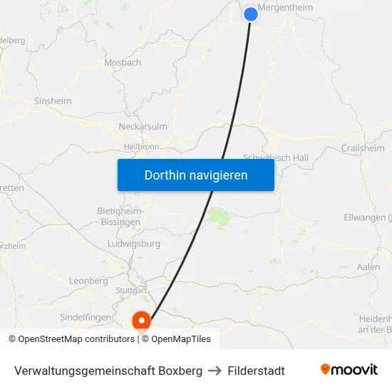 Verwaltungsgemeinschaft Boxberg to Filderstadt map