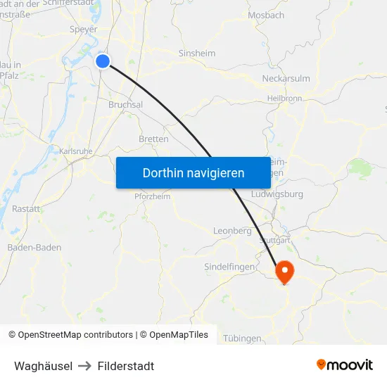 Waghäusel to Filderstadt map