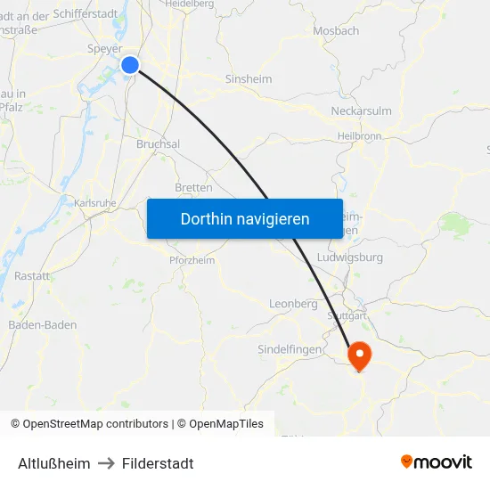 Altlußheim to Filderstadt map