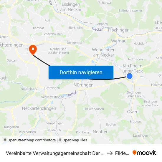 Vereinbarte Verwaltungsgemeinschaft Der Stadt Kirchheim Unter Teck to Filderstadt map