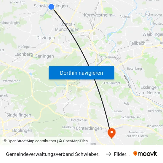 Gemeindeverwaltungsverband Schwieberdingen-Hemmingen to Filderstadt map