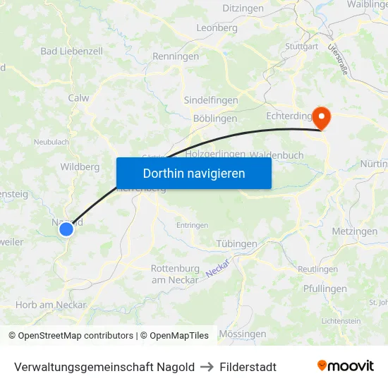 Verwaltungsgemeinschaft Nagold to Filderstadt map