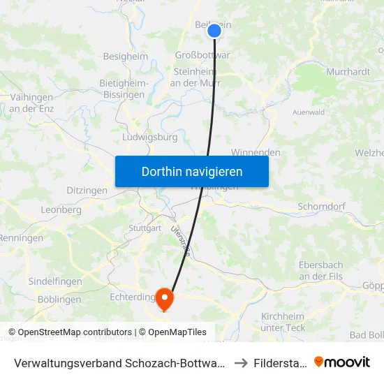Verwaltungsverband Schozach-Bottwartal to Filderstadt map