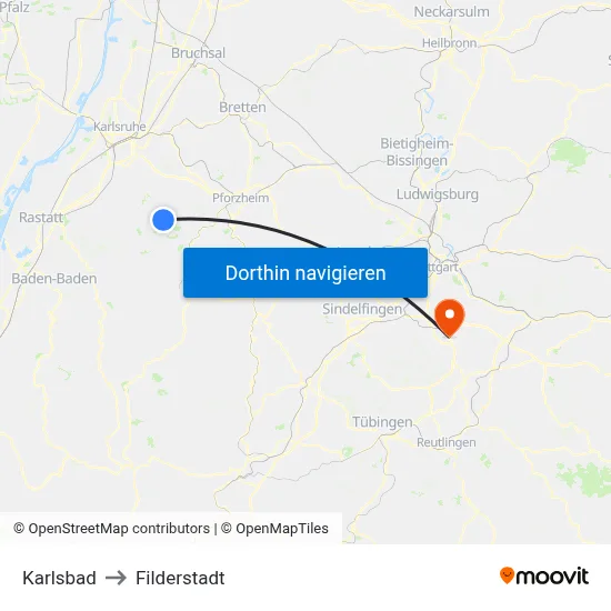 Karlsbad to Filderstadt map