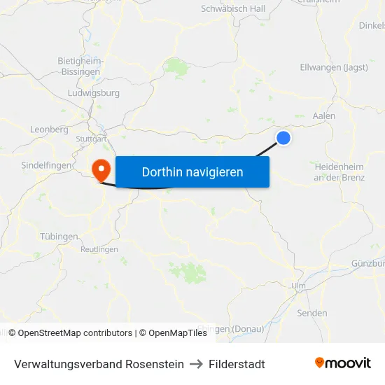 Verwaltungsverband Rosenstein to Filderstadt map