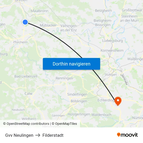 Gvv Neulingen to Filderstadt map
