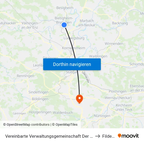 Vereinbarte Verwaltungsgemeinschaft Der Stadt Bietigheim-Bissingen to Filderstadt map