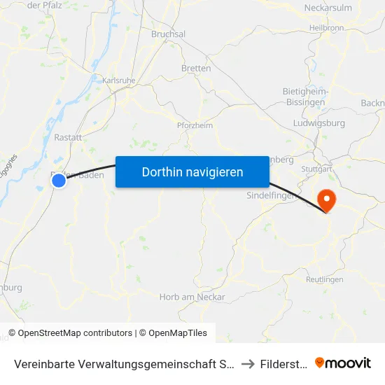 Vereinbarte Verwaltungsgemeinschaft Sinzheim to Filderstadt map
