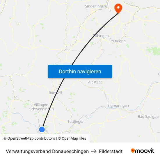 Verwaltungsverband Donaueschingen to Filderstadt map