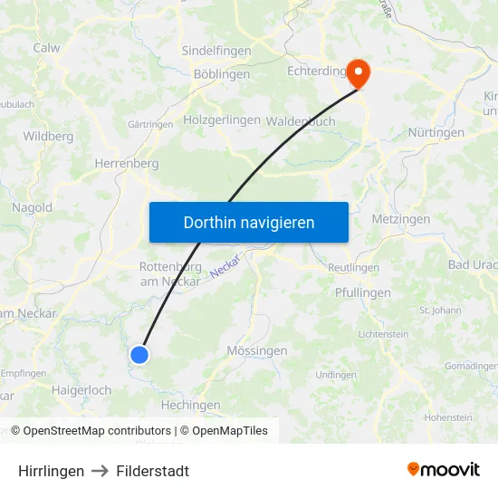 Hirrlingen to Filderstadt map