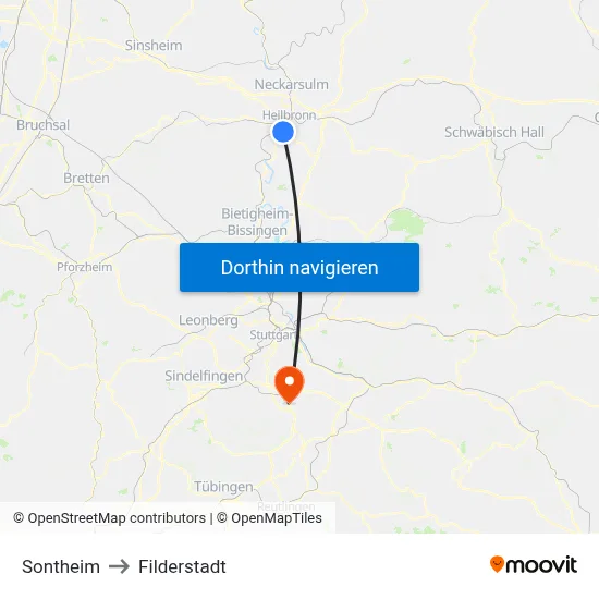 Sontheim to Filderstadt map