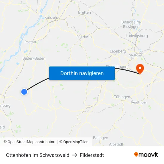 Ottenhöfen Im Schwarzwald to Filderstadt map